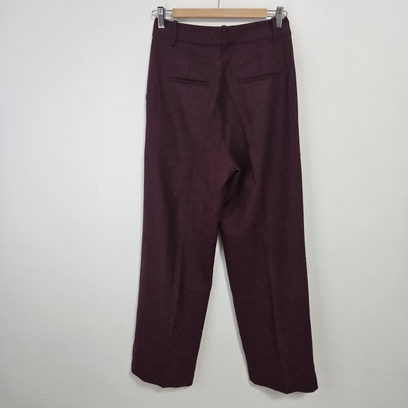Aritzia Wilfred Effortless Pleated Wide Leg Trouser Pants Sz 6 Plaid Burgundy - Picture 7 of 10